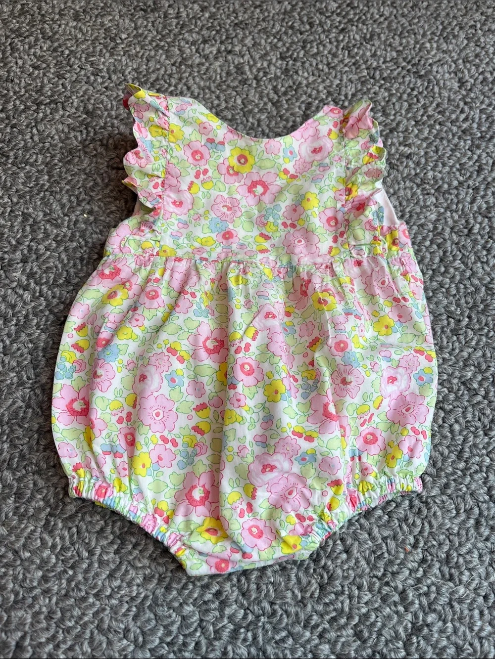 Jacadi Pink & Yellow Floral Ruffle Baby Romper